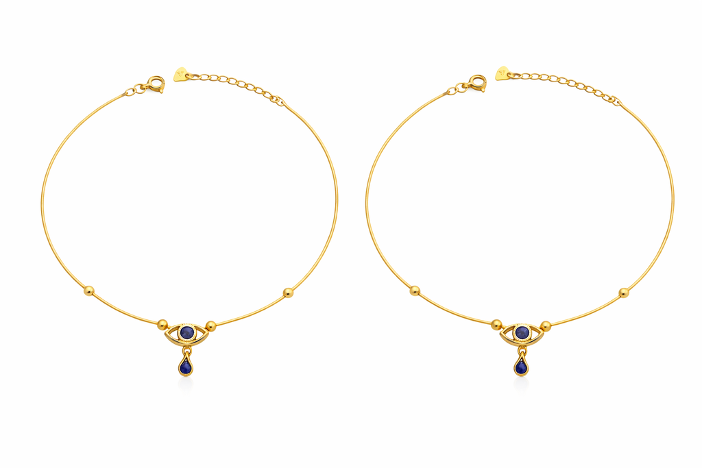 925 Silver Gold Plated Evil Eye Anklets for Women | Anklets for Daily Wear| Perfect gift for Women | Light Weight Anklets for Modern Women.