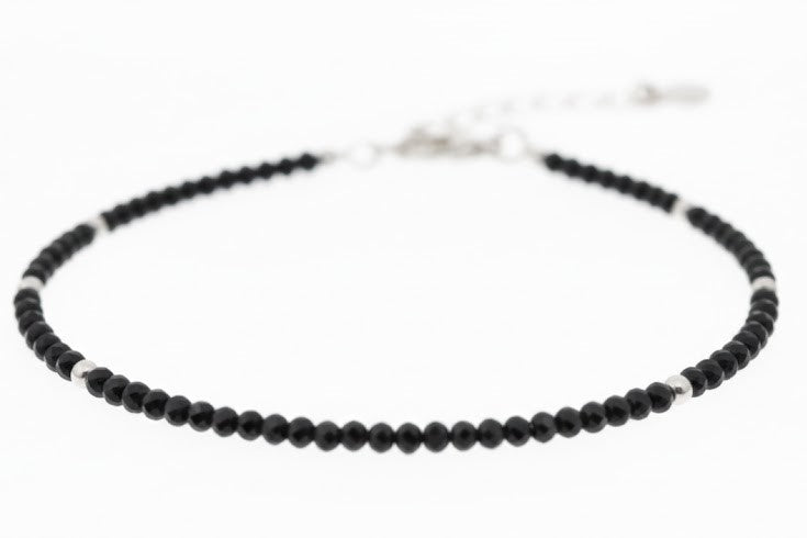 925 Silver Black Beads Anklet