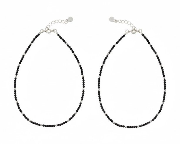 925 Silver Black Beads Anklet