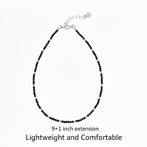 925 Silver Black Beads Anklet