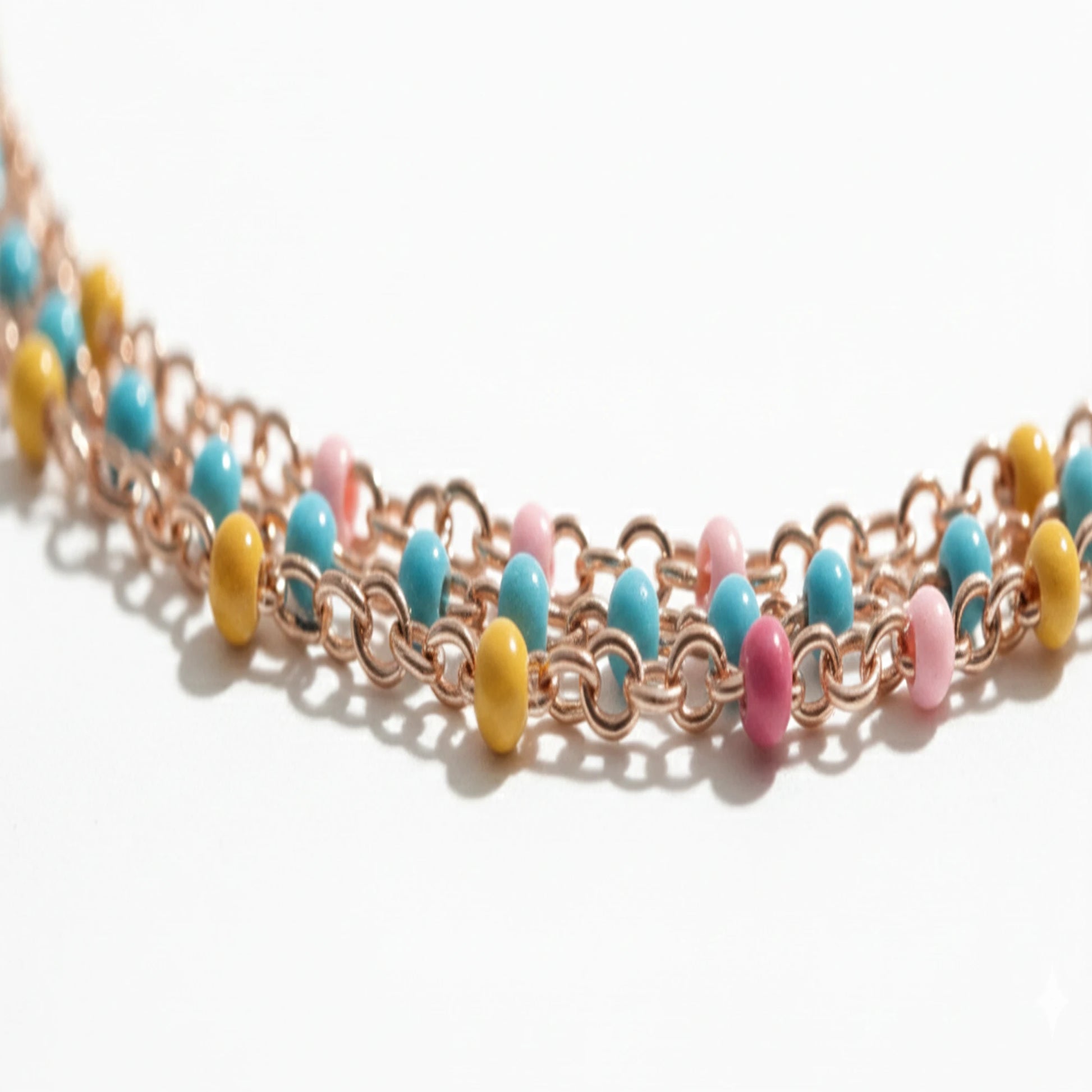 925 Sterling Silver Rose Gold Plated Multi-Color Enamel Beaded Triple-Layer Anklet| Silver Anklet Gift For Women & Girls| Adjustable | Lightweight Silver Anklet | Anklet For Daily Wear| Hallmarked 925 Silver Anklet