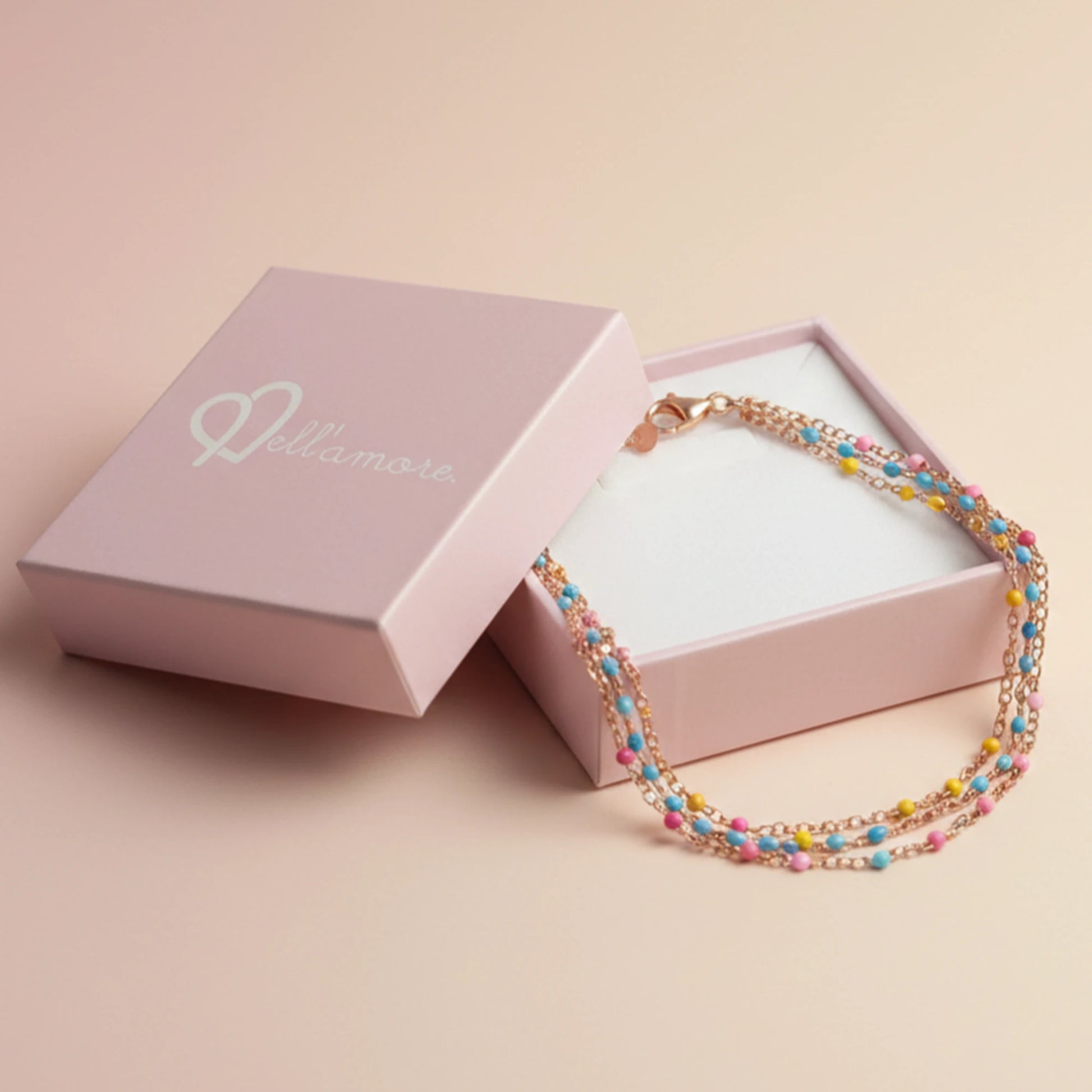 925 Sterling Silver Rose Gold Plated Multi-Color Enamel Beaded Triple-Layer Anklet| Silver Anklet Gift For Women & Girls| Adjustable | Lightweight Silver Anklet | Anklet For Daily Wear| Hallmarked 925 Silver Anklet