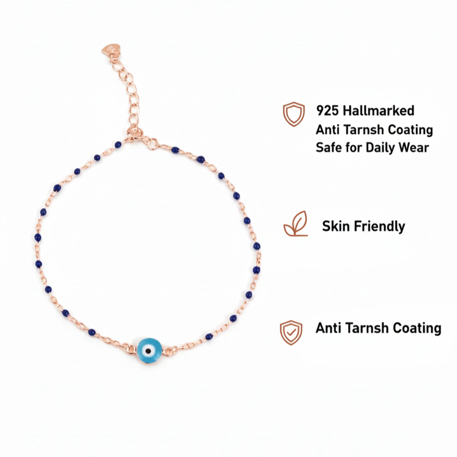 925 Sterling Silver Gold Plated Evil Eye & Enamel Beads Anklet| Ideal Gift For Girls & Women| Adjustable And Lightweight Anklet|For Daily Wear And Ocassionally| Hallmark 925 Silver