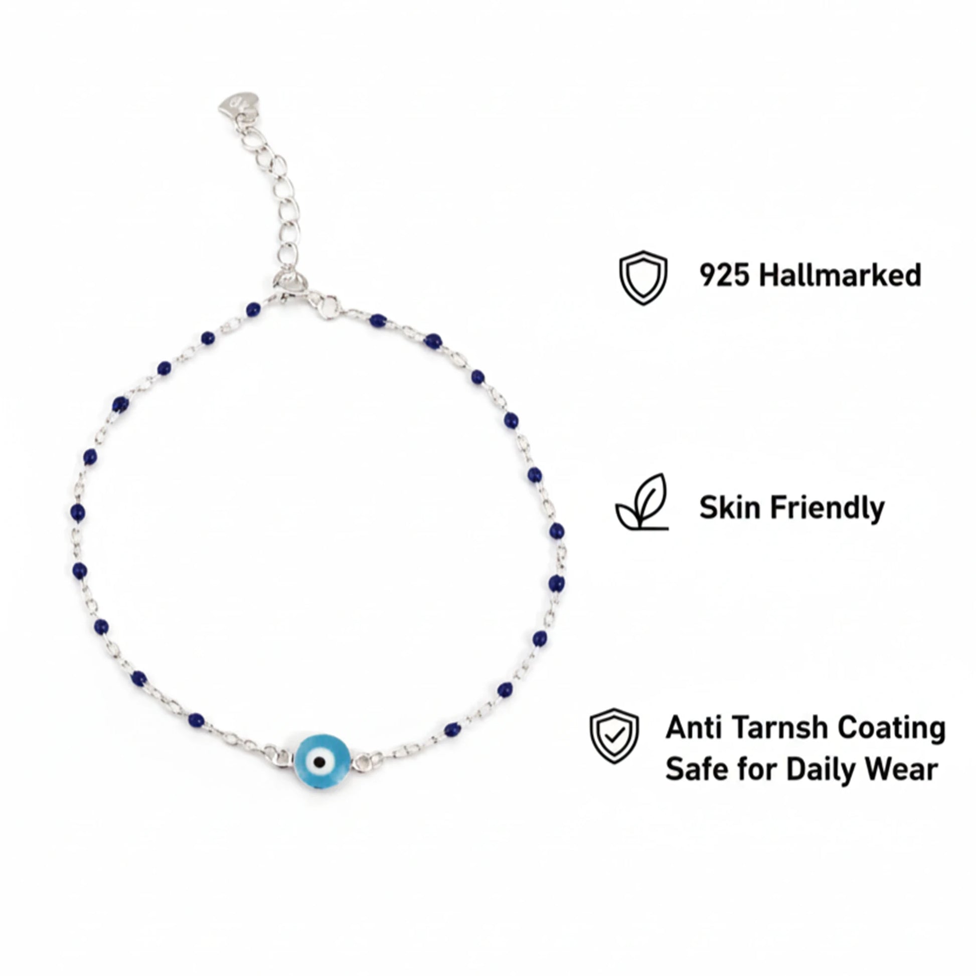 925 Sterling Silver Gold Plated Evil Eye & Enamel Beads Anklet| Ideal Gift For Girls & Women| Adjustable And Lightweight Anklet|For Daily Wear And Ocassionally| Hallmark 925 Silver