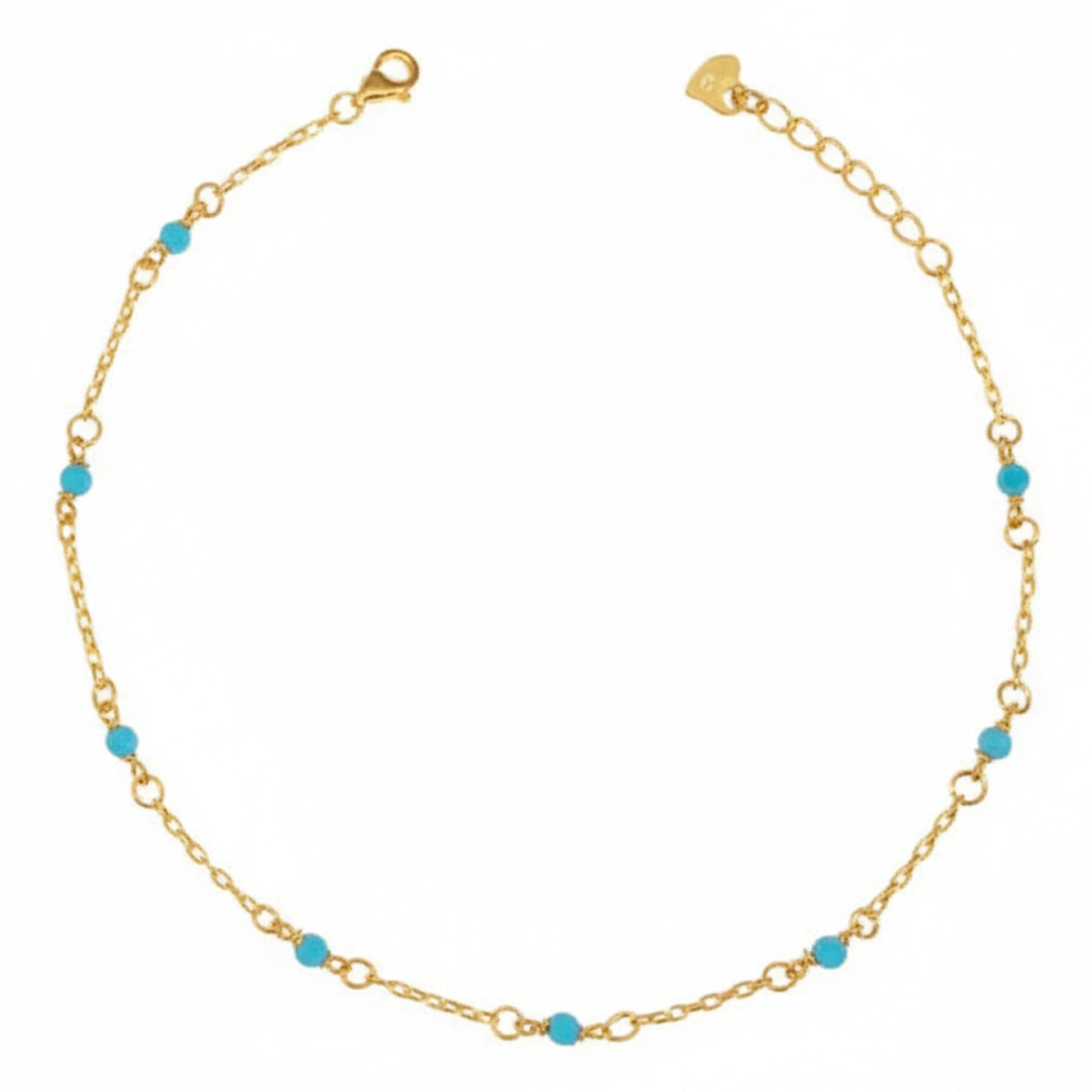 925 Sterling Silver Gold Plated Turquoise Beaded Anklet| Silver Anklet Gift For Women & Girls| Adjustable | Lightweight Silver Anklet | Anklet For Daily Wear| Hallmarked 925 Silver Anklet