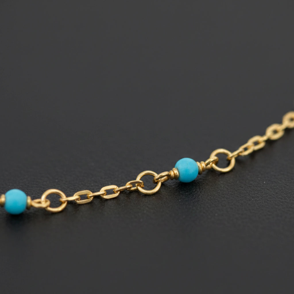 925 Sterling Silver Gold Plated Turquoise Beaded Anklet| Silver Anklet Gift For Women & Girls| Adjustable | Lightweight Silver Anklet | Anklet For Daily Wear| Hallmarked 925 Silver Anklet