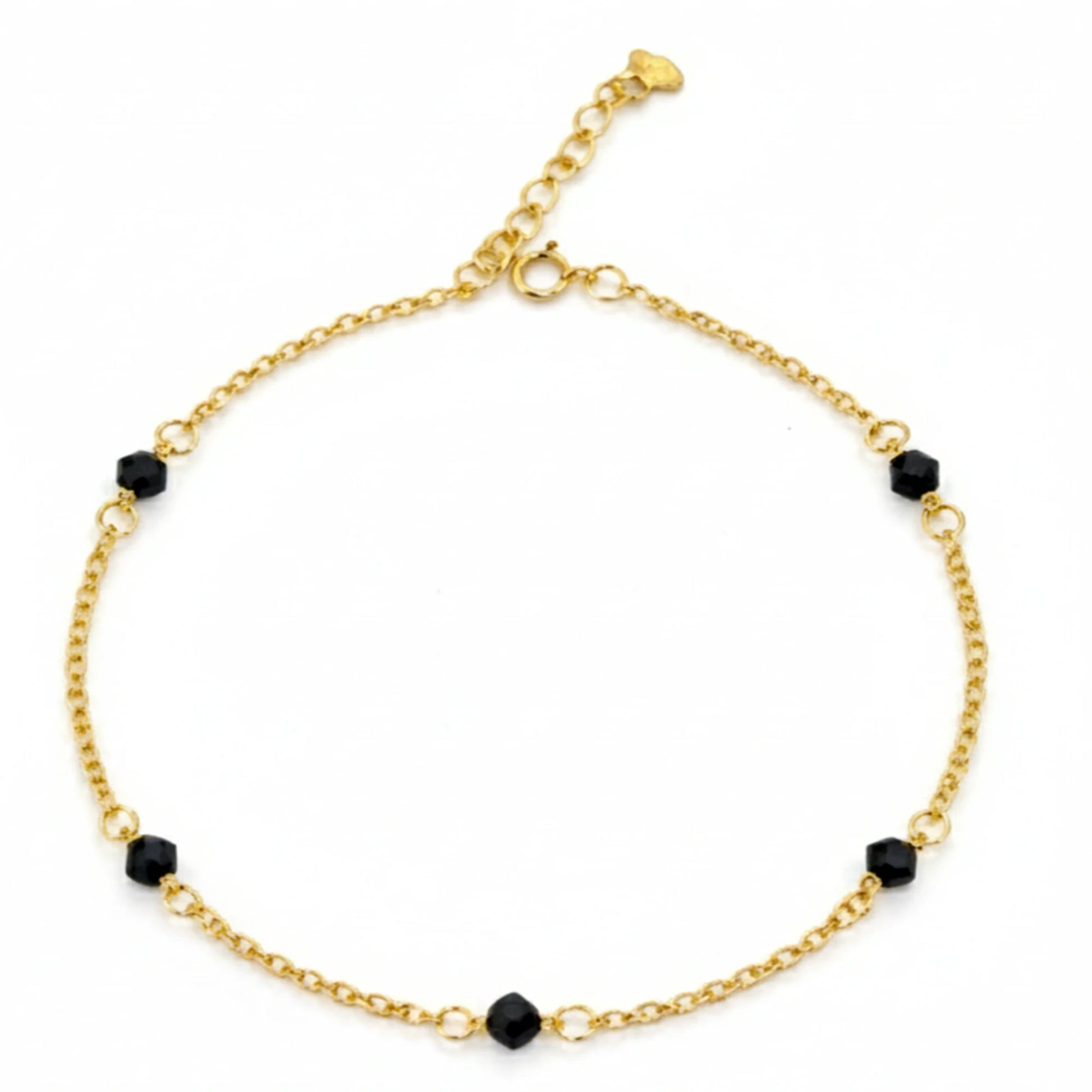 925 Sterling Silver Gold Plated Black Beads Anklet| Ideal Gift For Girls & Women| Adjustable And Lightweight Anklet|For Daily Wear And Ocassionally| Hallmark 925 Silver