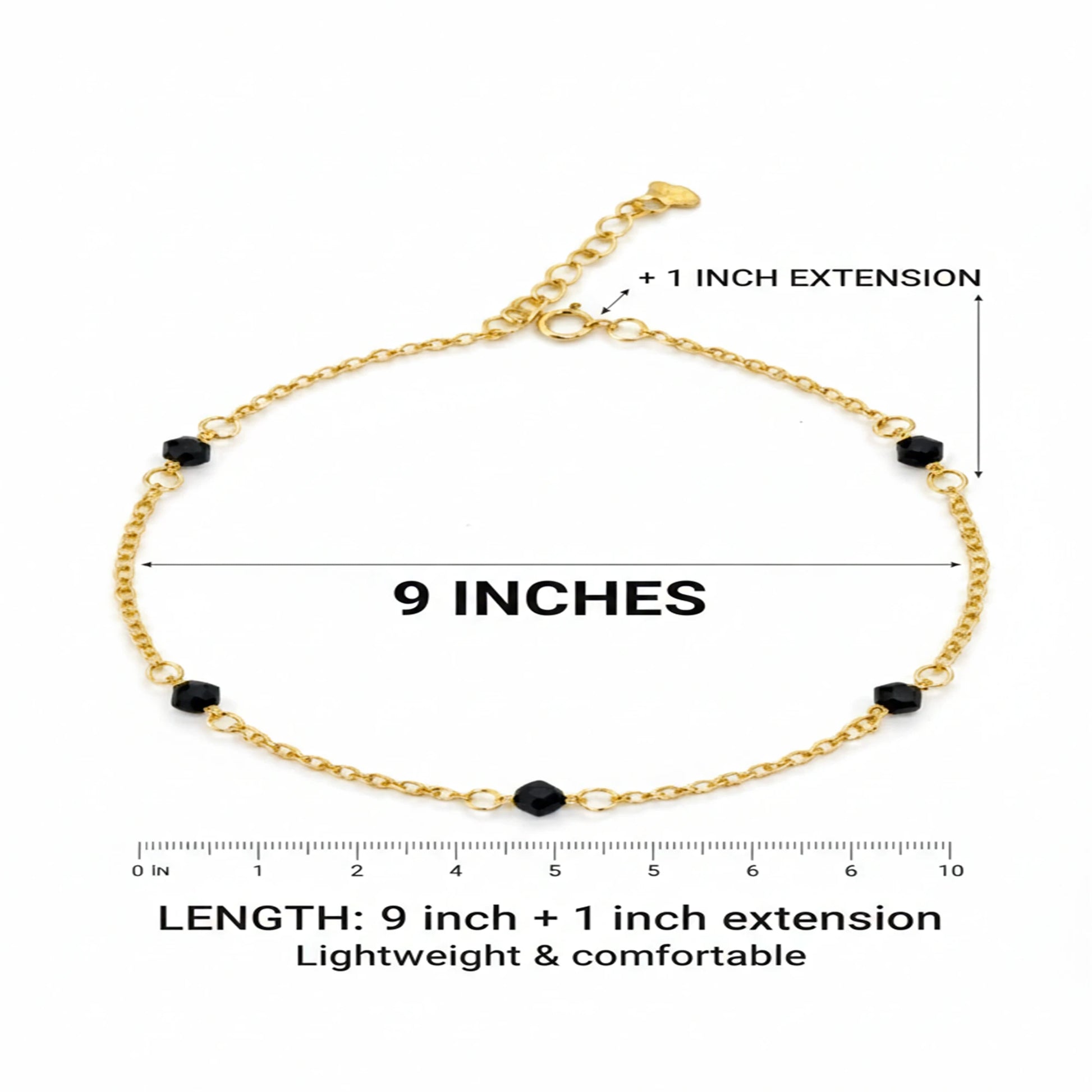 925 Sterling Silver Gold Plated Black Beads Anklet| Ideal Gift For Girls & Women| Adjustable And Lightweight Anklet|For Daily Wear And Ocassionally| Hallmark 925 Silver