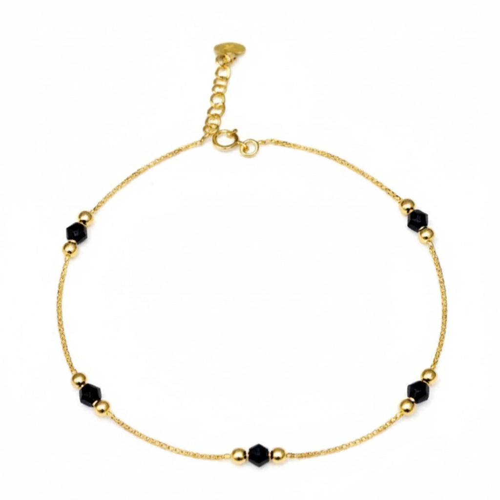 925 Sterling Silver Gold Plated Black Beads Anklet| Ideal Gift For Girls & Women| Adjustable And Lightweight Anklet|For Daily Wear And Ocassionally| Hallmark 925 Silver