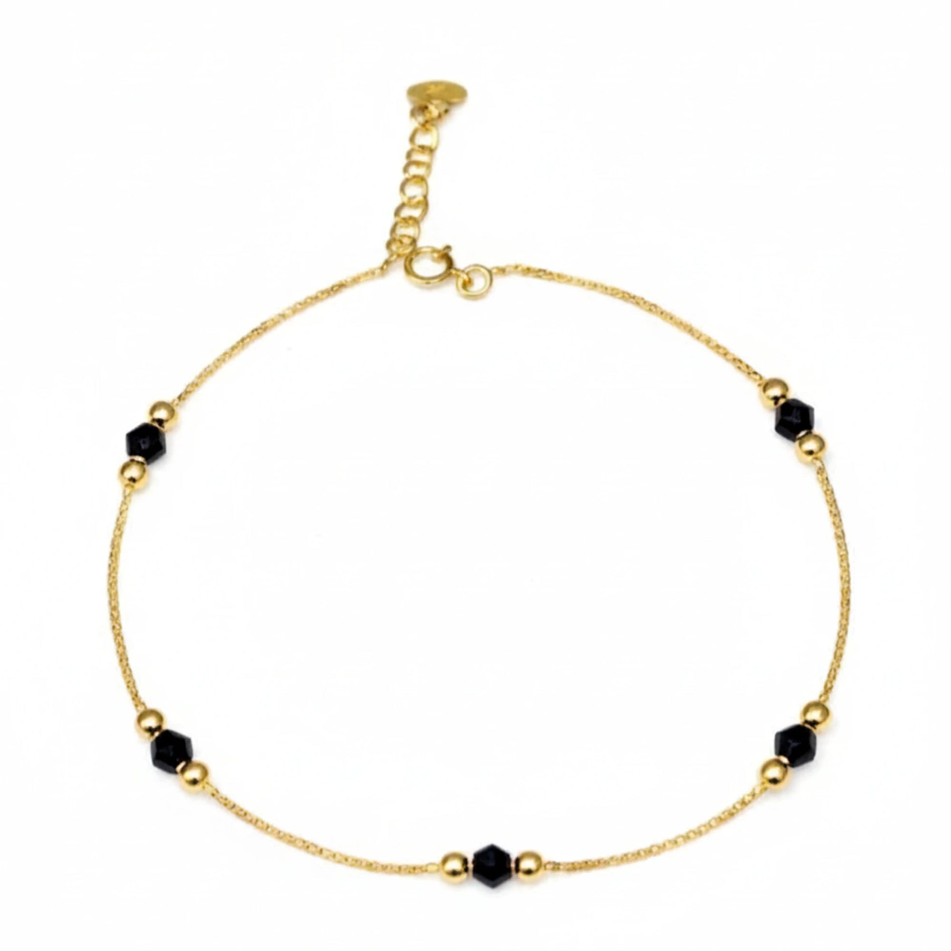 925 Sterling Silver Gold Plated Black Beads Anklet| Ideal Gift For Girls & Women| Adjustable And Lightweight Anklet|For Daily Wear And Ocassionally| Hallmark 925 Silver