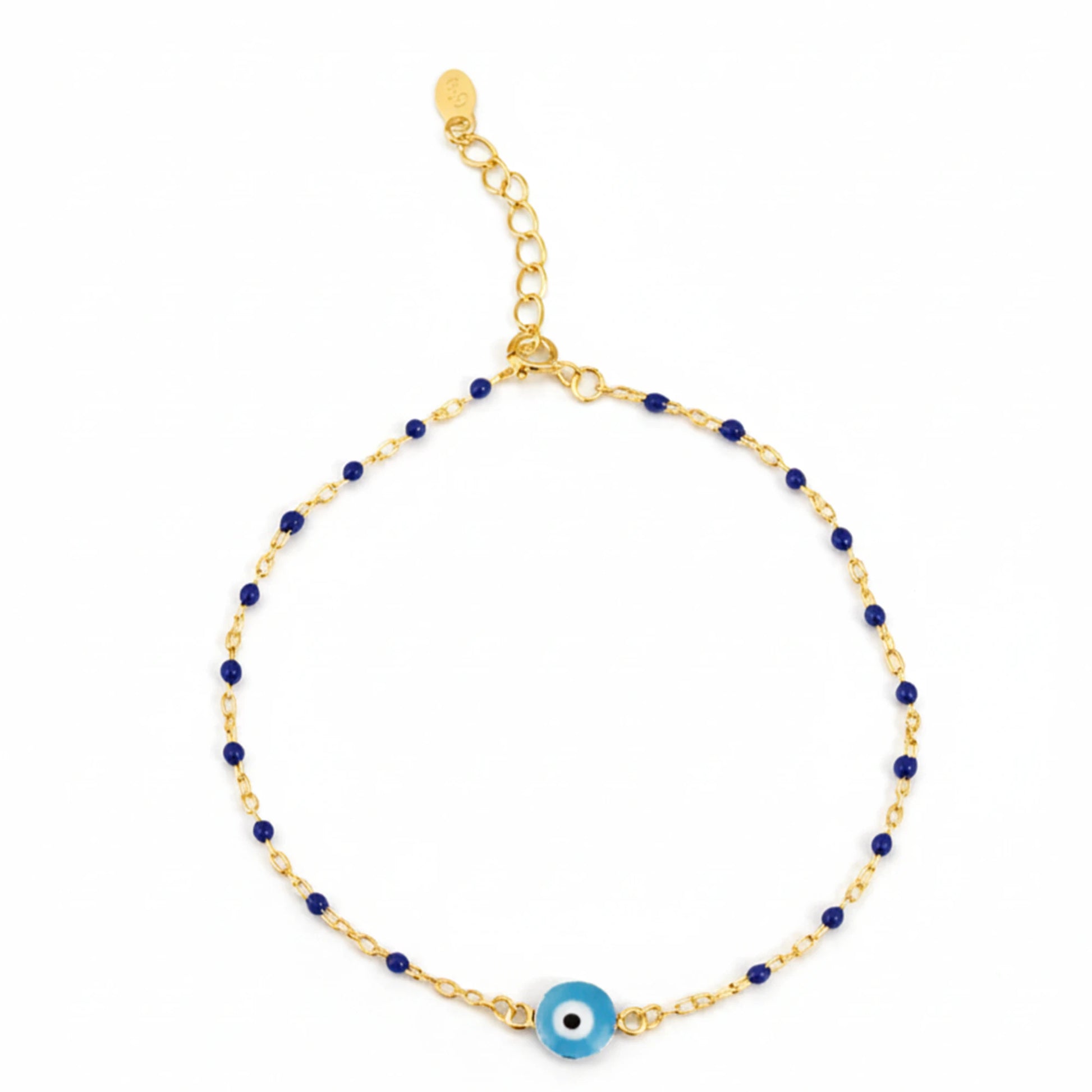 925 Sterling Silver Gold Plated Evil Eye & Enamel Beads Anklet| Ideal Gift For Girls & Women| Adjustable And Lightweight Anklet|For Daily Wear And Ocassionally| Hallmark 925 Silver
