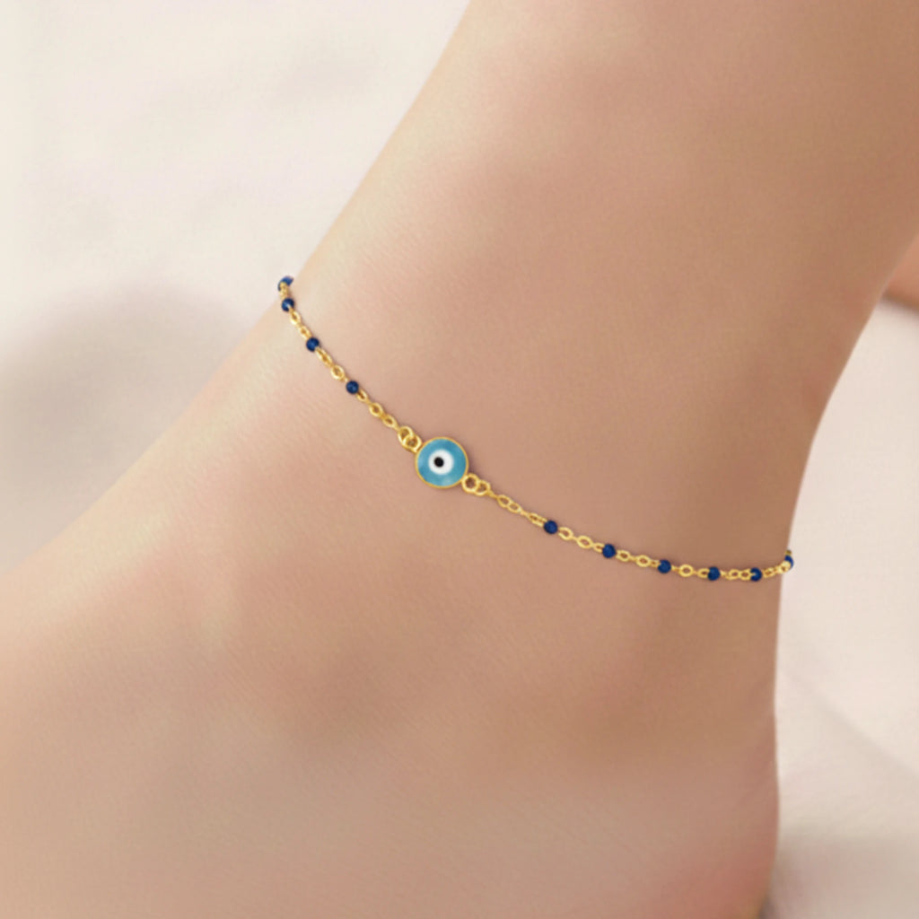 925 Sterling Silver Gold Plated Evil Eye & Enamel Beads Anklet| Ideal Gift For Girls & Women| Adjustable And Lightweight Anklet|For Daily Wear And Ocassionally| Hallmark 925 Silver