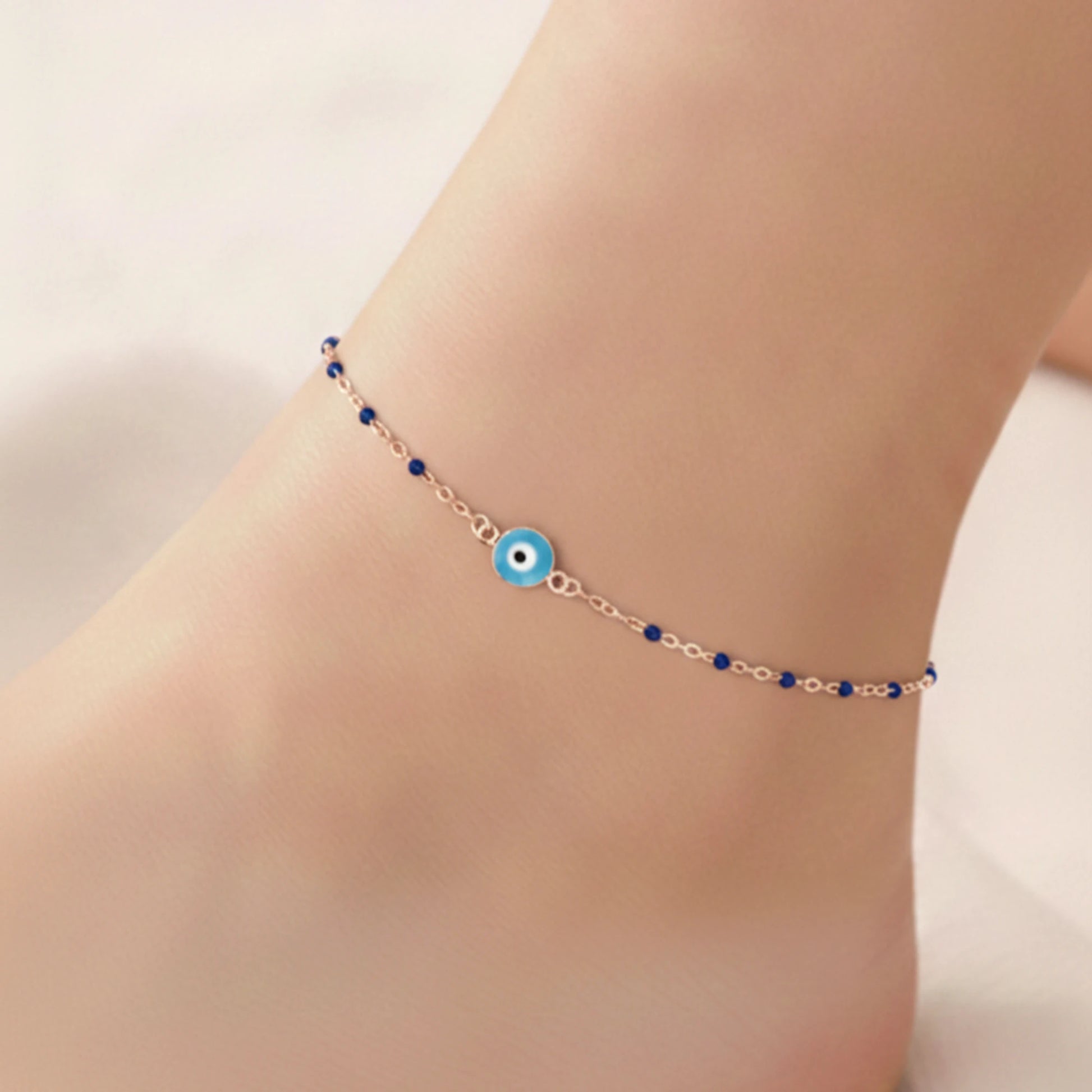 925 Sterling Silver Gold Plated Evil Eye & Enamel Beads Anklet| Ideal Gift For Girls & Women| Adjustable And Lightweight Anklet|For Daily Wear And Ocassionally| Hallmark 925 Silver