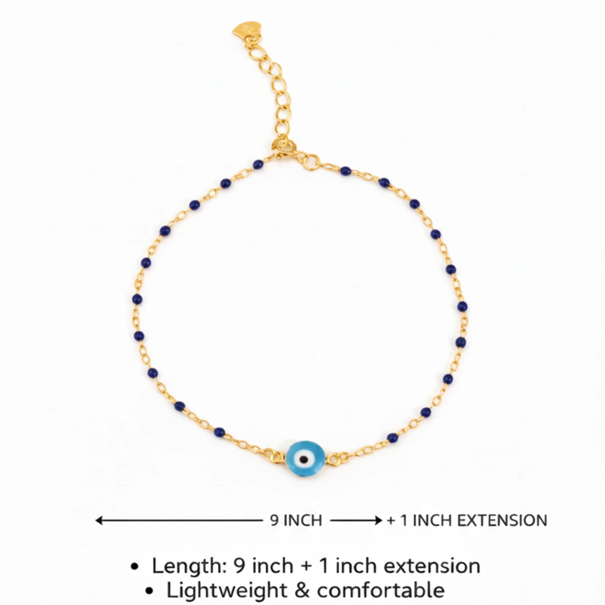925 Sterling Silver Gold Plated Evil Eye & Enamel Beads Anklet| Ideal Gift For Girls & Women| Adjustable And Lightweight Anklet|For Daily Wear And Ocassionally| Hallmark 925 Silver