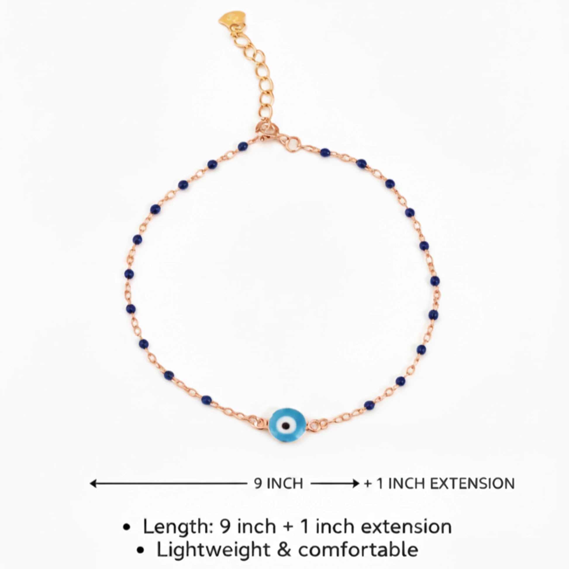 925 Sterling Silver Gold Plated Evil Eye & Enamel Beads Anklet| Ideal Gift For Girls & Women| Adjustable And Lightweight Anklet|For Daily Wear And Ocassionally| Hallmark 925 Silver