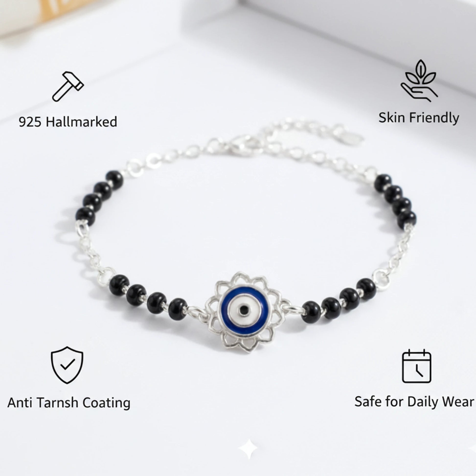 925 Sterling Silver Gold Plated Evil Eye Bracelet|| Ideal Gift For Girls & Women| Trendy Silver Gold Plated Bracelet| Adjustable & Lightweight| Hallmark 925 Silver