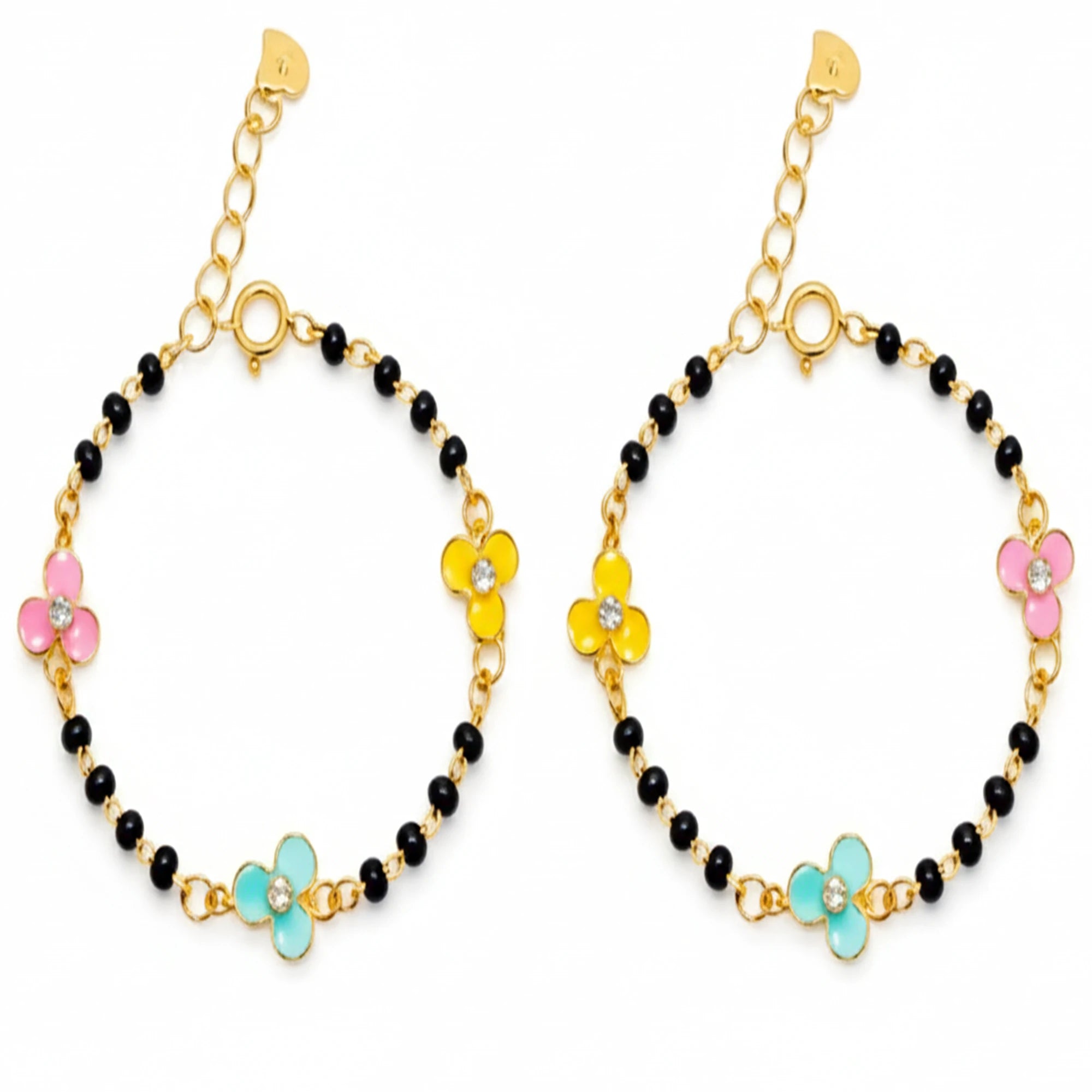 925 Sterling Silver Gold Plated Baby Nazariya With Enamel Flower Charm | Ideal Gift For 0 To 5 Years Old |  New Born Baby Gift | Birthday Gift | 925 Hallmark, Baby Girl , One Size