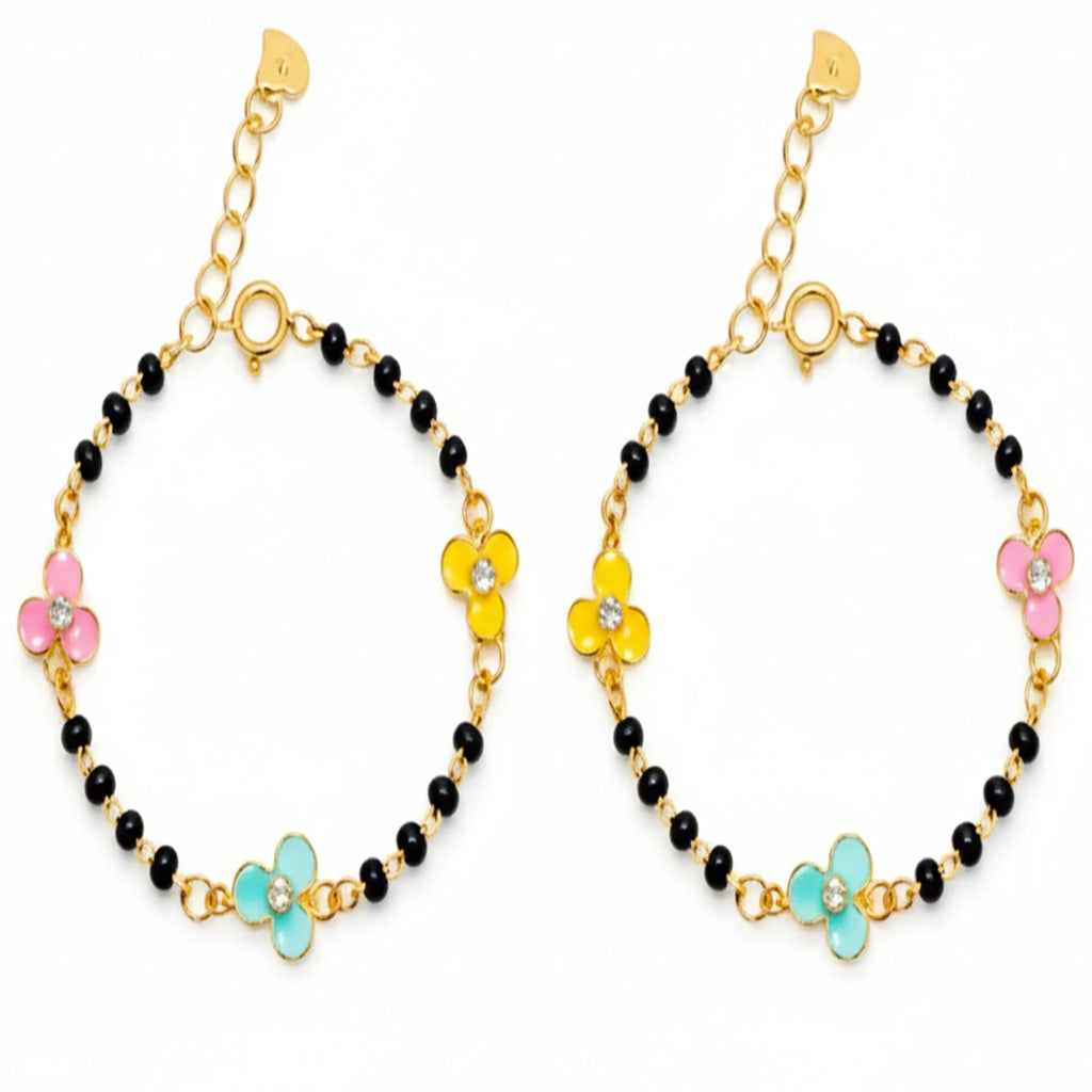 925 Sterling Silver Gold Plated Baby Nazariya With Enamel Flower Charm | Ideal Gift For 0 To 5 Years Old |  New Born Baby Gift | Birthday Gift | 925 Hallmark, Baby Girl , One Size
