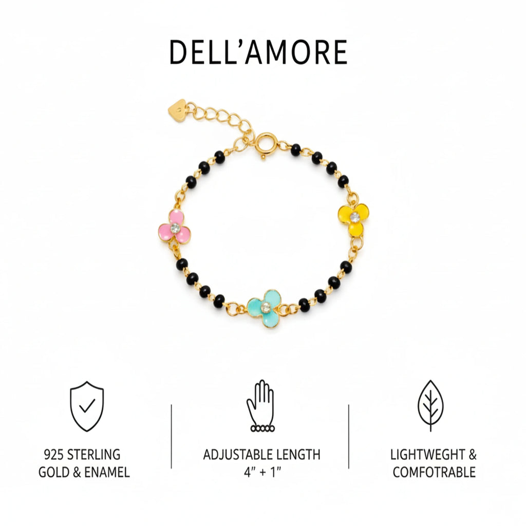 925 Sterling Silver Gold Plated Baby Nazariya With Enamel Flower Charm | Ideal Gift For 0 To 5 Years Old |  New Born Baby Gift | Birthday Gift | 925 Hallmark, Baby Girl , One Size