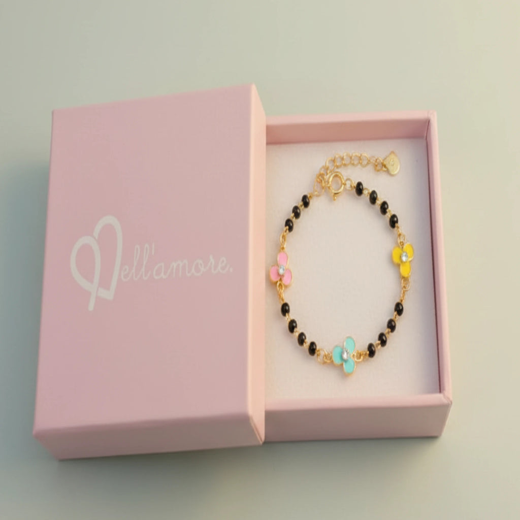 925 Sterling Silver Gold Plated Baby Nazariya With Enamel Flower Charm | Ideal Gift For 0 To 5 Years Old |  New Born Baby Gift | Birthday Gift | 925 Hallmark, Baby Girl , One Size