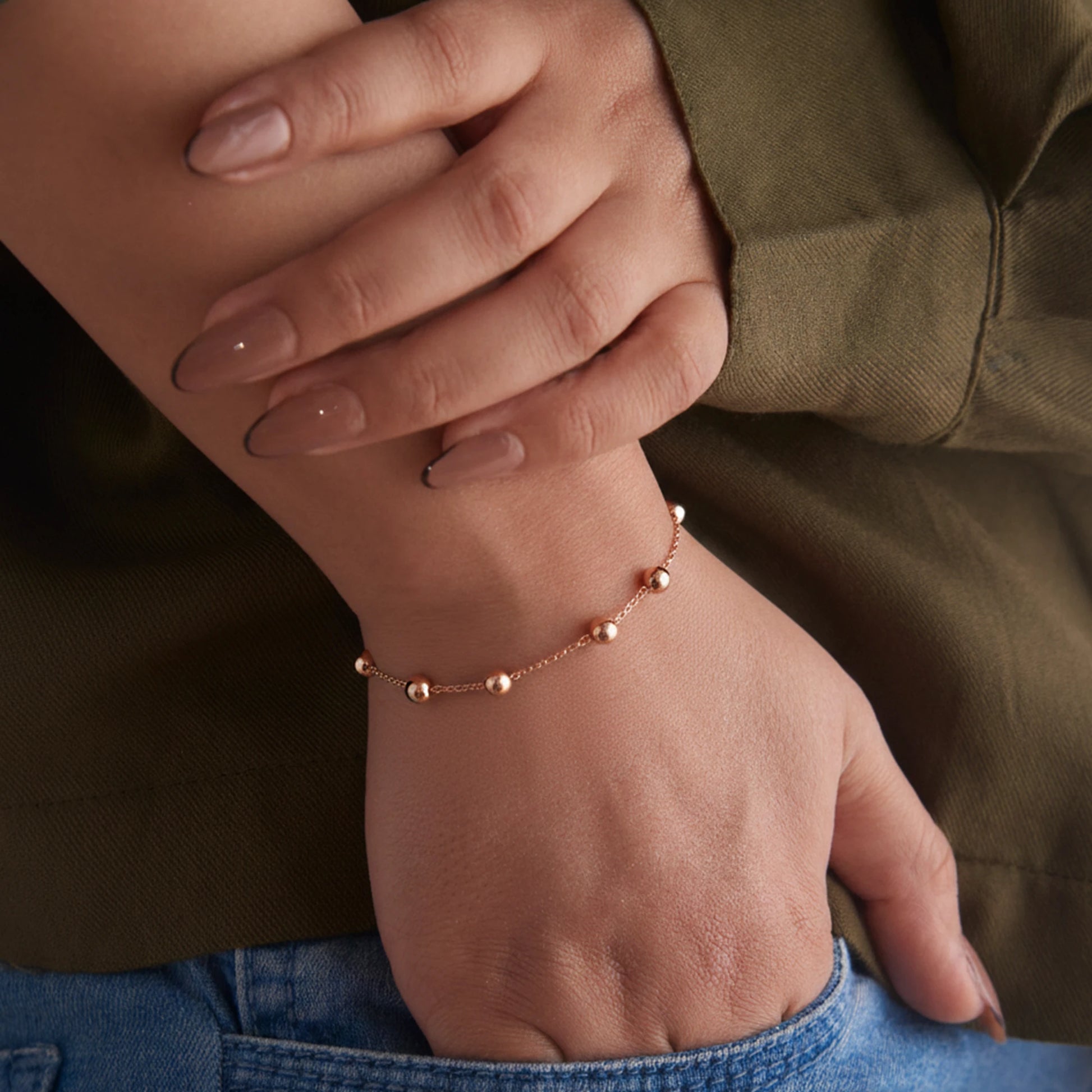 925 Sterling Silver Rose Plated Ball Bracelet| Ideal Gift For Girls & Women| Trendy Silver Bracelet| Adjustable & Lightweight| Hallmark 925 Silver