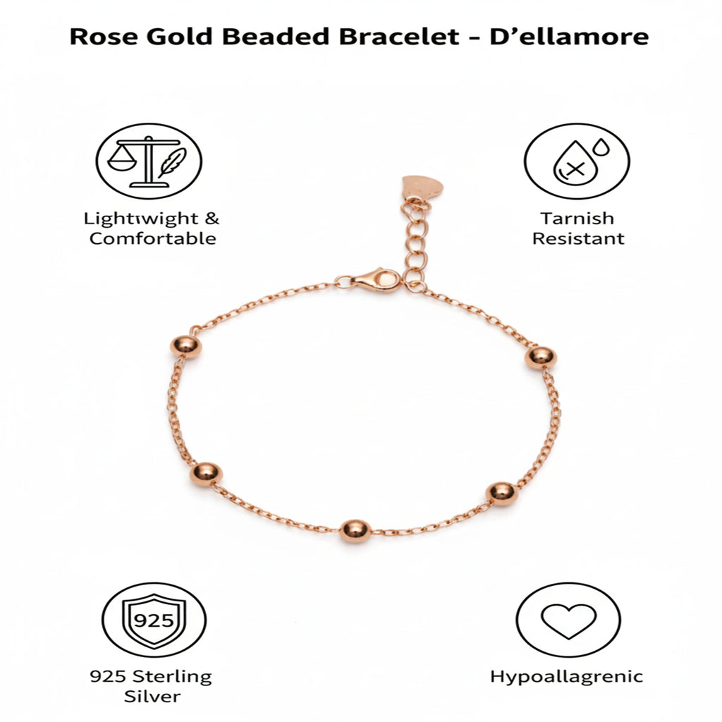 925 Sterling Silver Rose Plated Ball Bracelet| Ideal Gift For Girls & Women| Trendy Silver Bracelet| Adjustable & Lightweight| Hallmark 925 Silver