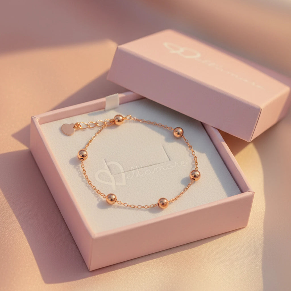 925 Sterling Silver Rose Plated Ball Bracelet| Ideal Gift For Girls & Women| Trendy Silver Bracelet| Adjustable & Lightweight| Hallmark 925 Silver