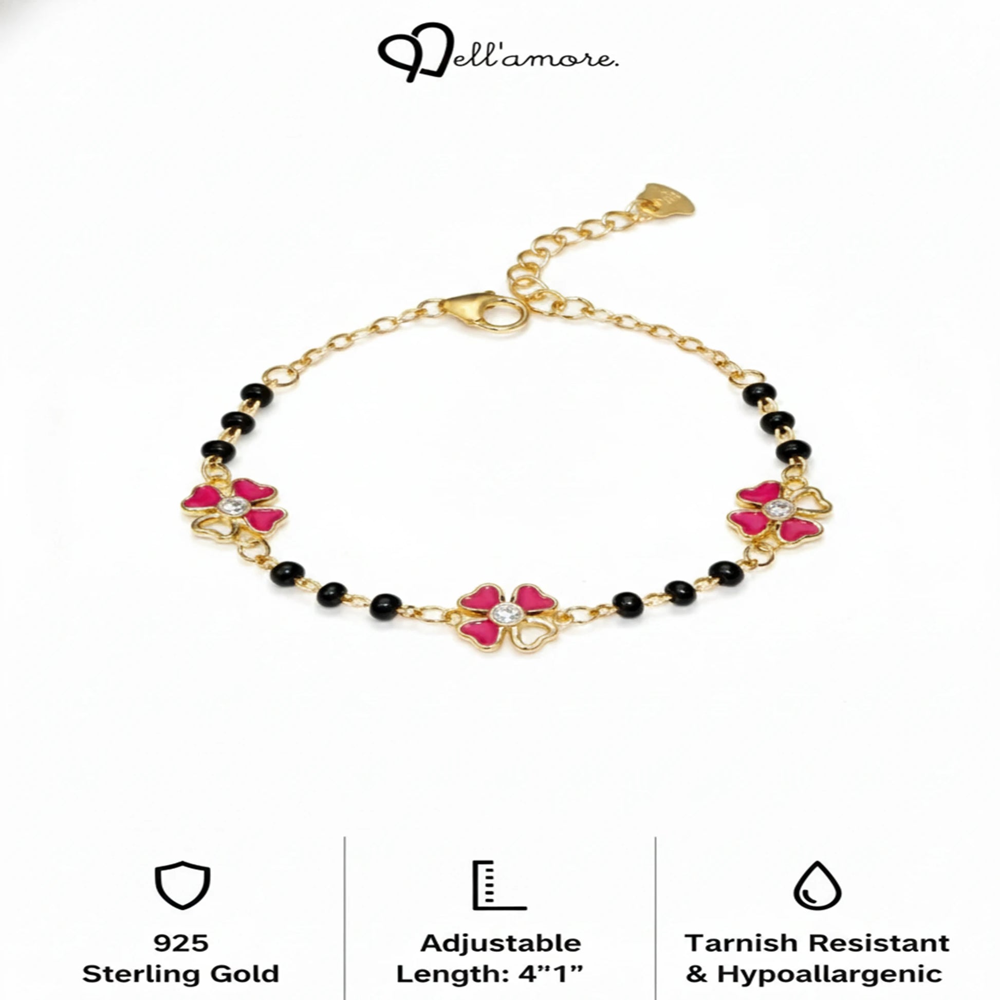 925 Sterling Silver Gold Plated Enamel Flower Charm Bracelet| Ideal Gift For Girls & Women| Trendy Silver Bracelet| Adjustable & Lightweight| Hallmark 925 Silver