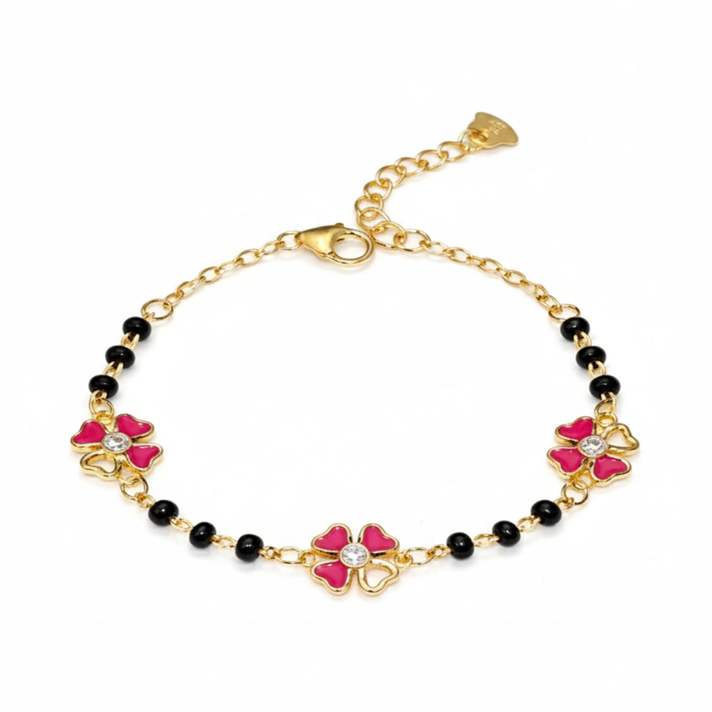 925 Sterling Silver Gold Plated Enamel Flower Charm Bracelet| Ideal Gift For Girls & Women| Trendy Silver Bracelet| Adjustable & Lightweight| Hallmark 925 Silver