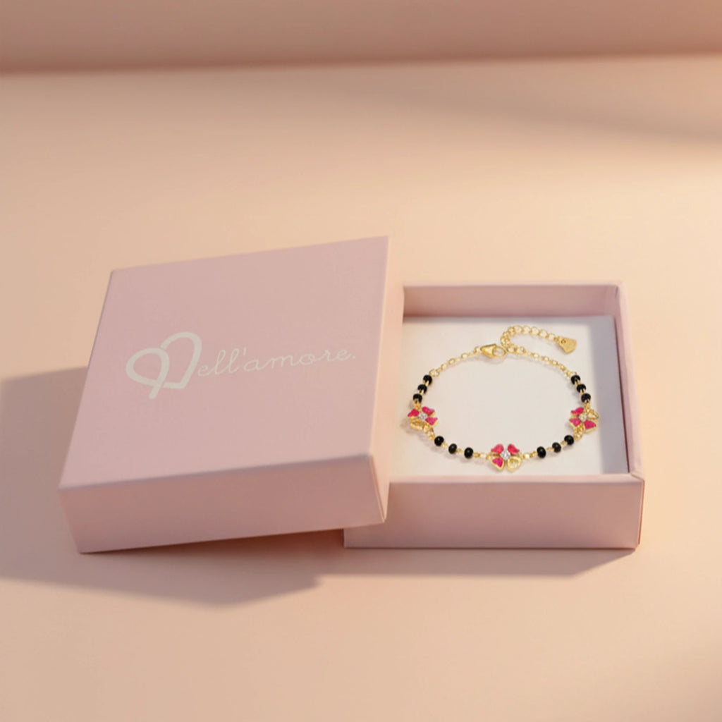 925 Sterling Silver Gold Plated Enamel Flower Charm Bracelet| Ideal Gift For Girls & Women| Trendy Silver Bracelet| Adjustable & Lightweight| Hallmark 925 Silver