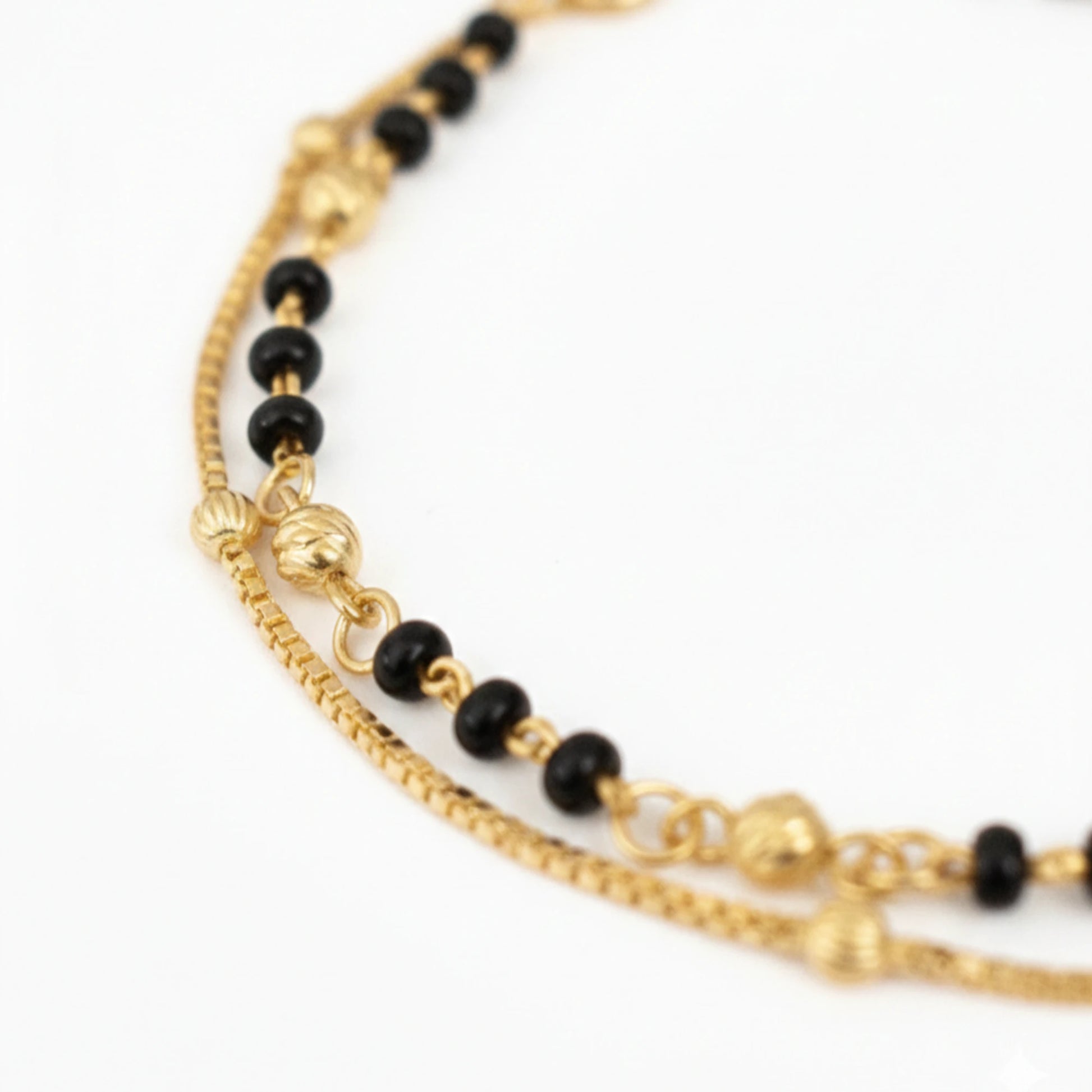 925 Sterling Silver Black Beads Double Layer Gold Plated Bracelet| Ideal Gift For Girls & Women| Trendy Silver Gold Plated Bracelet| Adjustable & Lightweight| Hallmark 925 Silver