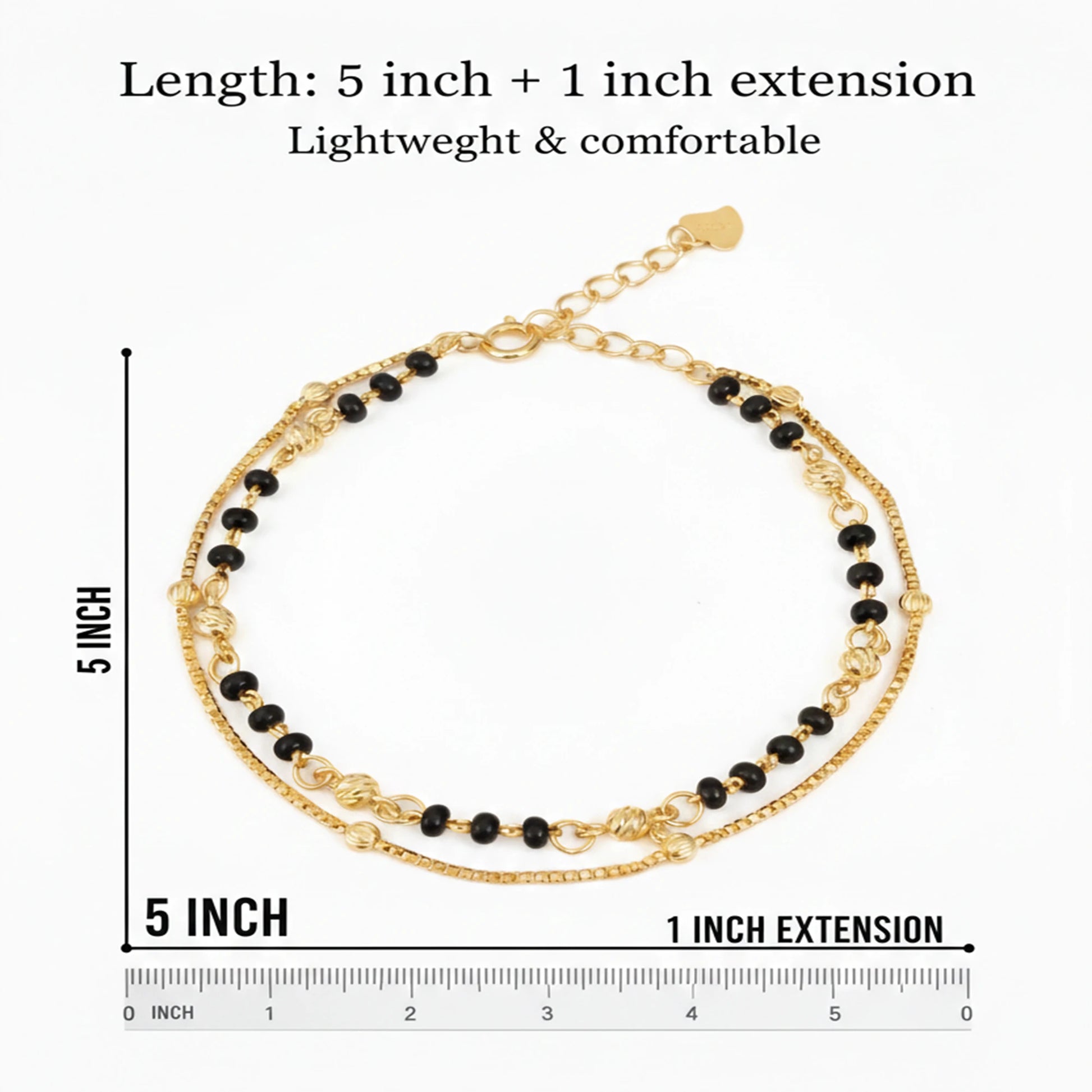 925 Sterling Silver Black Beads Double Layer Gold Plated Bracelet| Ideal Gift For Girls & Women| Trendy Silver Gold Plated Bracelet| Adjustable & Lightweight| Hallmark 925 Silver