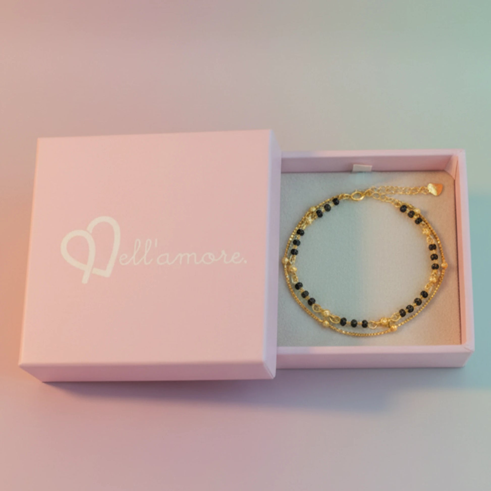 925 Sterling Silver Black Beads Double Layer Gold Plated Bracelet| Ideal Gift For Girls & Women| Trendy Silver Gold Plated Bracelet| Adjustable & Lightweight| Hallmark 925 Silver