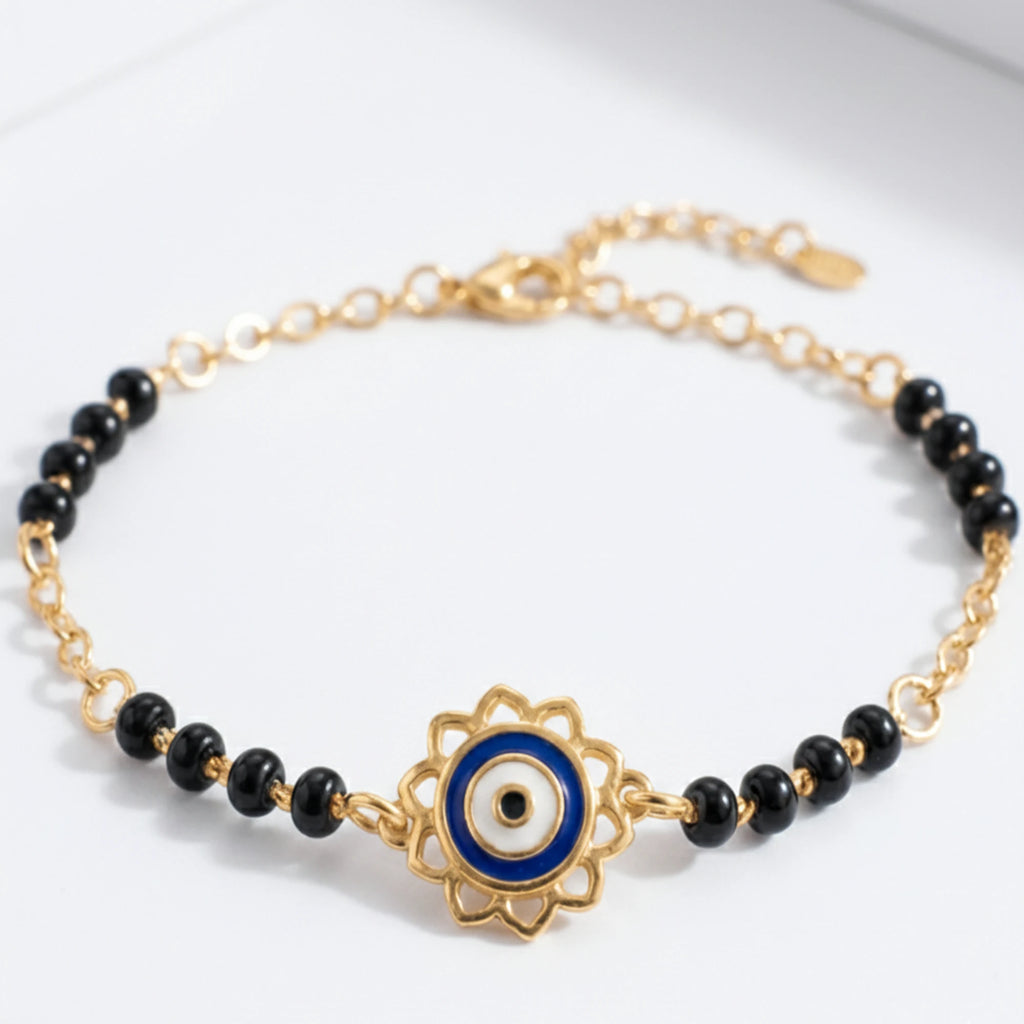 925 Sterling Silver Gold Plated Evil Eye Bracelet|| Ideal Gift For Girls & Women| Trendy Silver Gold Plated Bracelet| Adjustable & Lightweight| Hallmark 925 Silver