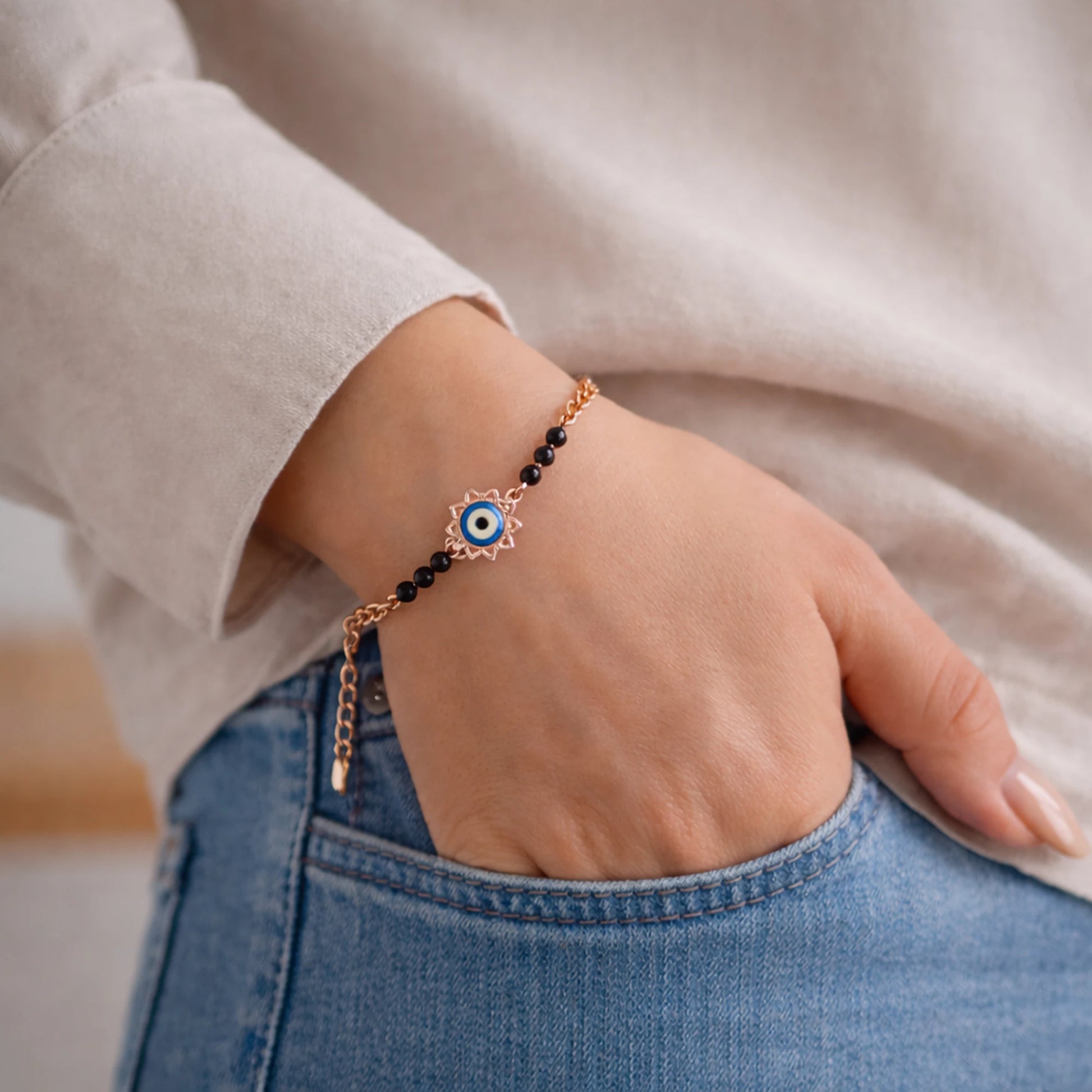 925 Sterling Silver Gold Plated Evil Eye Bracelet|| Ideal Gift For Girls & Women| Trendy Silver Gold Plated Bracelet| Adjustable & Lightweight| Hallmark 925 Silver
