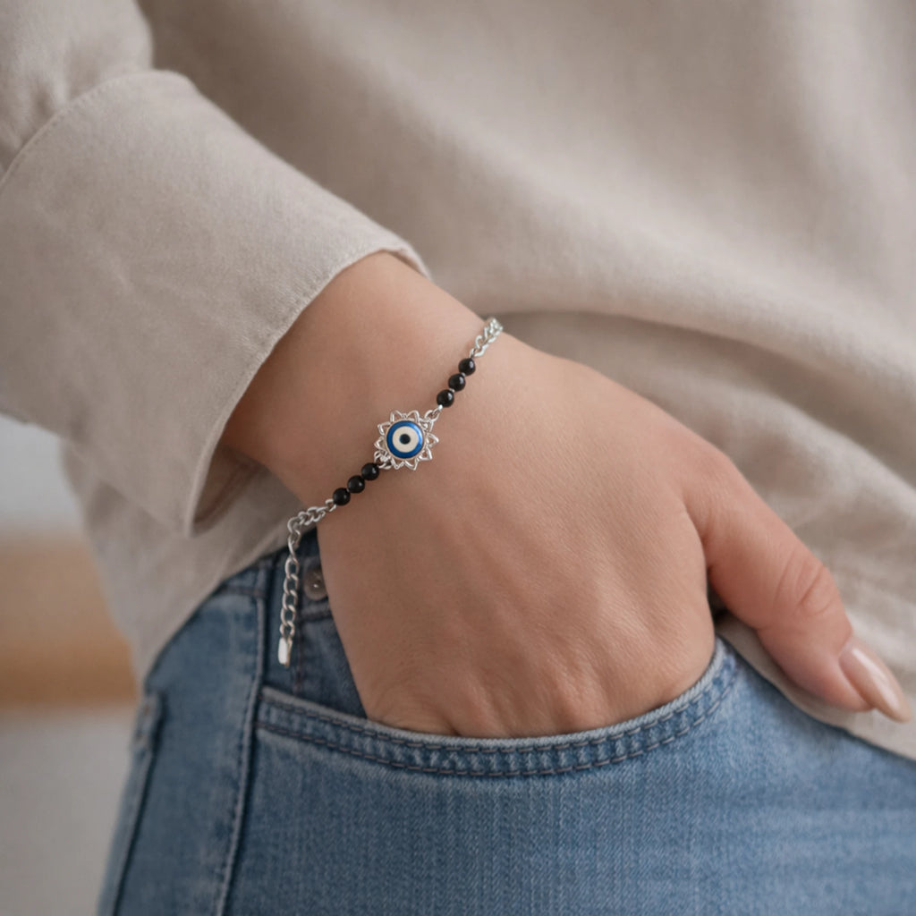 925 Sterling Silver Gold Plated Evil Eye Bracelet|| Ideal Gift For Girls & Women| Trendy Silver Gold Plated Bracelet| Adjustable & Lightweight| Hallmark 925 Silver