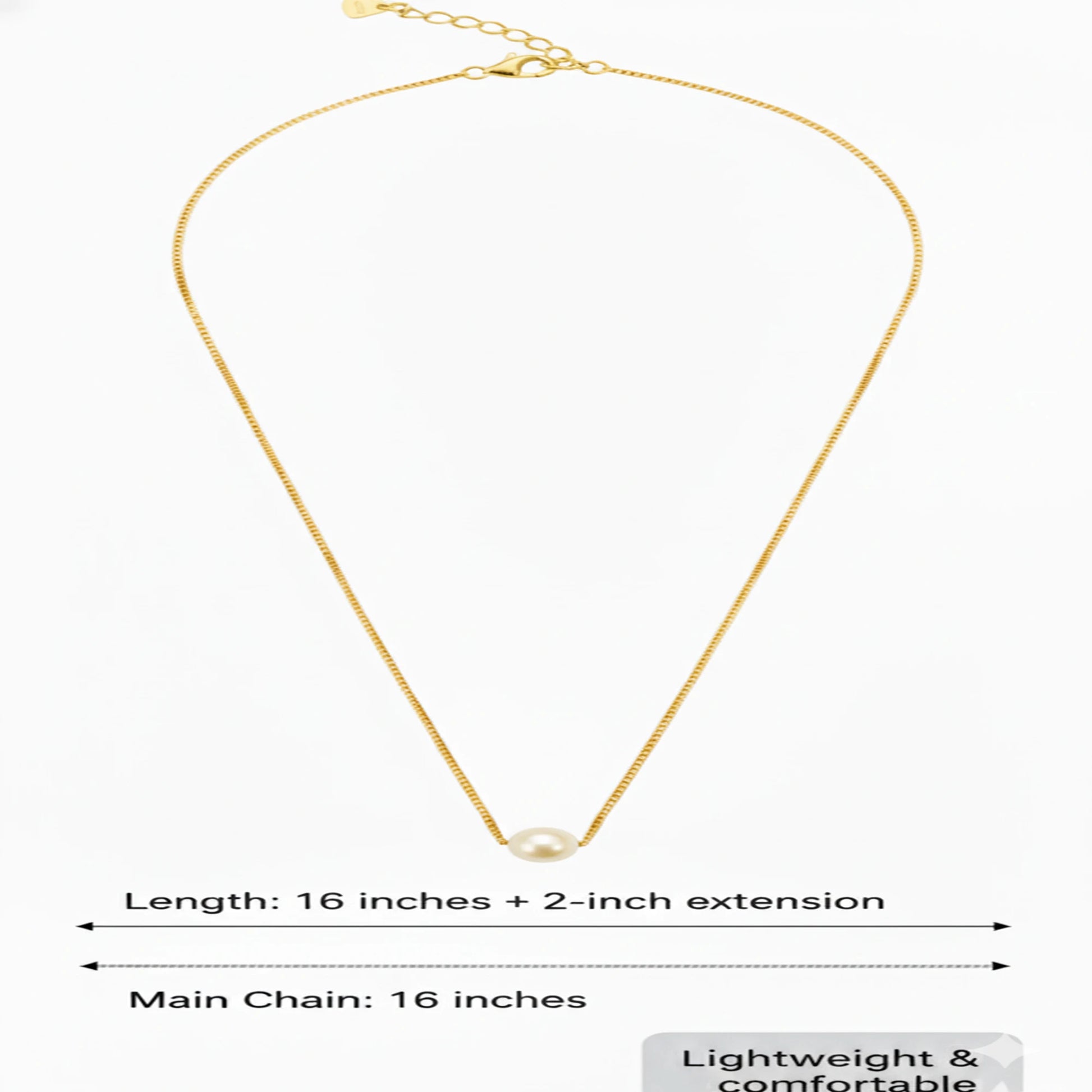 925 Sterling Silver Gold Plated Pearl Necklace| Ideal Gift For Girls & Women| Adjustable & Lightweight| Hallmark 925 Silver